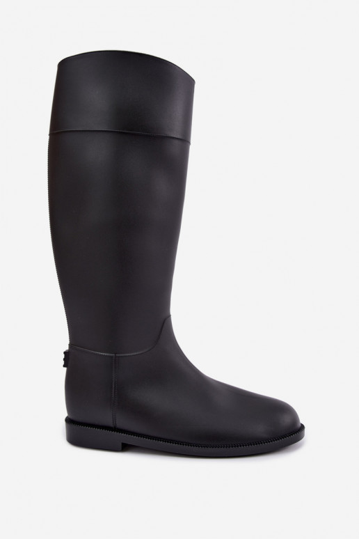 Damskie wysokie gumowe buty z szerokimi obcasami w czarnym kolorze Melianne