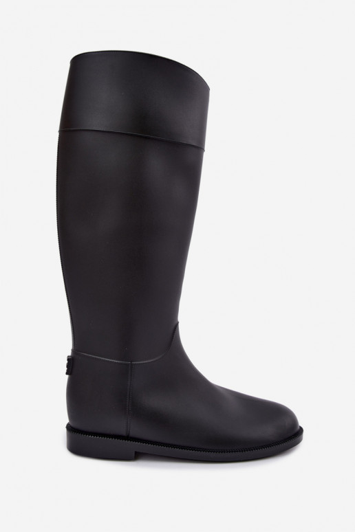 Damskie wysokie gumowe buty z szerokimi obcasami w czarnym kolorze Melianne