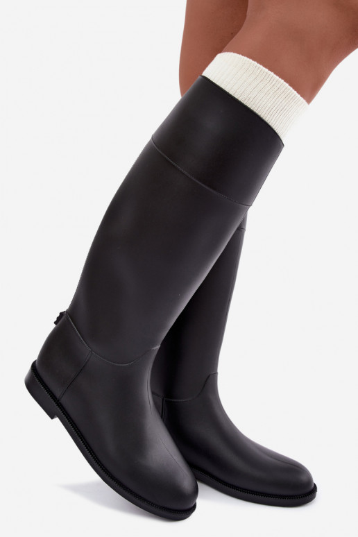 Tall women's rubber boots with wide heels in black color Melianne