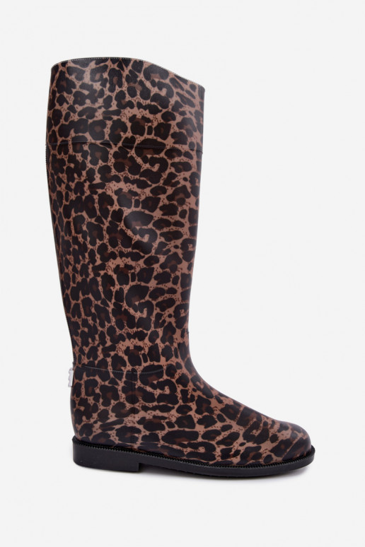 Tall women's rubber boots with wide heels and leopard print in black color Melianne