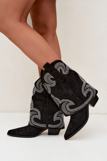 Decorated cowboy-style ankle boots with heels in black Irvena