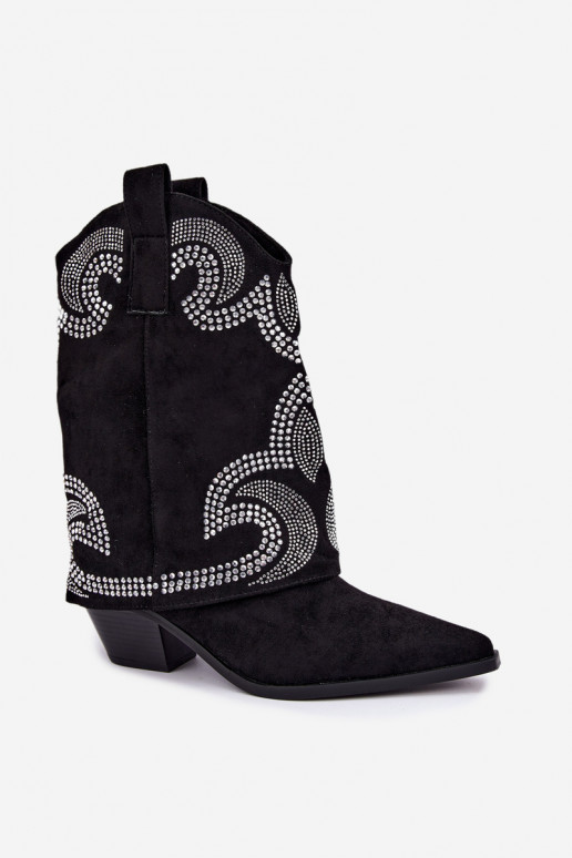 Decorated cowboy-style ankle boots with heels in black Irvena