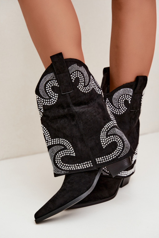 Decorated cowboy-style ankle boots with heels in black Irvena
