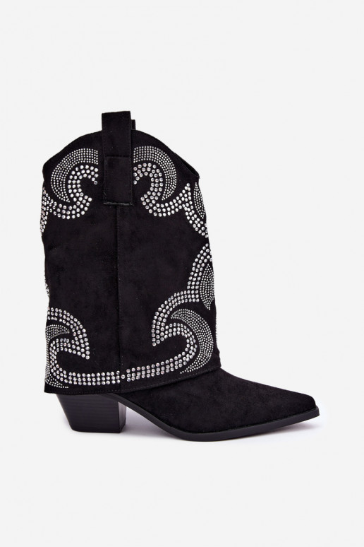 Decorated cowboy-style ankle boots with heels in black Irvena