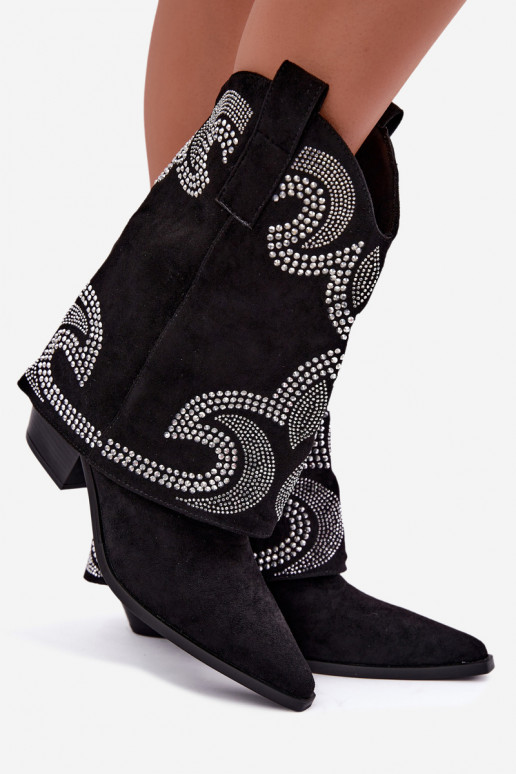 Decorated cowboy-style ankle boots with heels in black Irvena