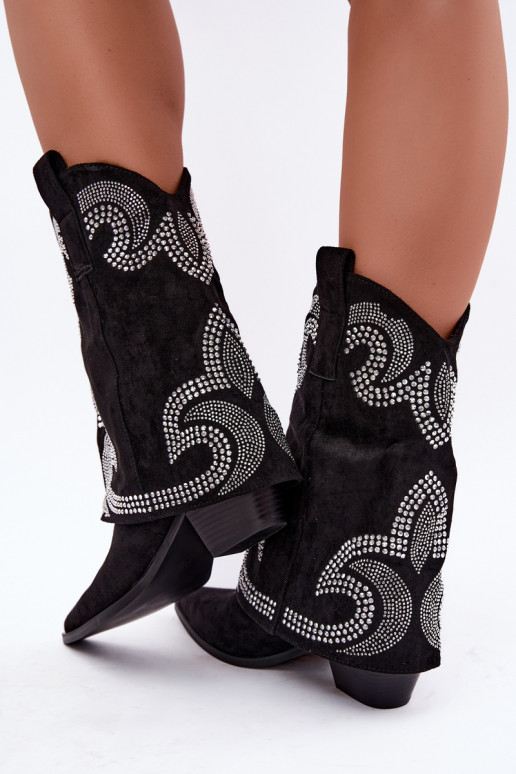 Decorated cowboy-style ankle boots with heels in black Irvena