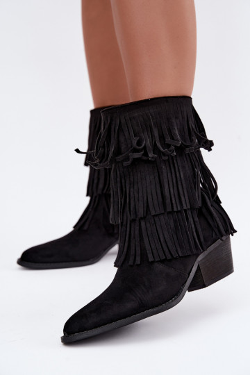 Cowboy-style ankle boots with tassels and heels in black Lunia 2