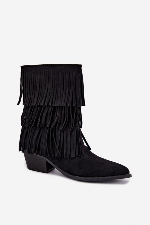 Cowboy-style ankle boots with tassels and heels in black Lunia