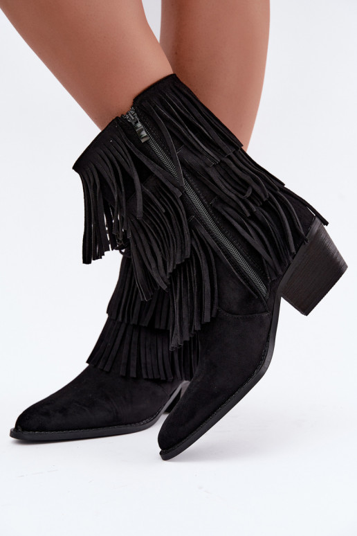 Cowboy-style ankle boots with tassels and heels in black Lunia