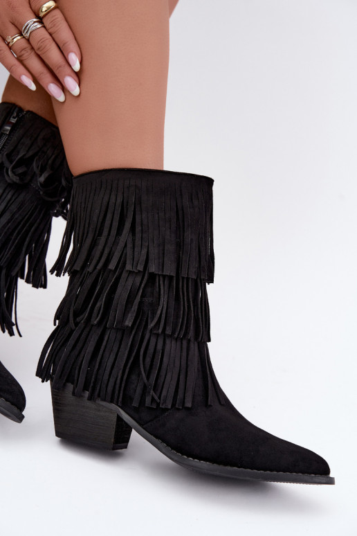 Cowboy-style ankle boots with tassels and heels in black Lunia