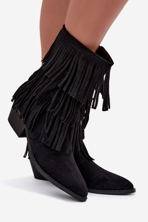 Cowboy-style ankle boots with tassels and heels in black Lunia