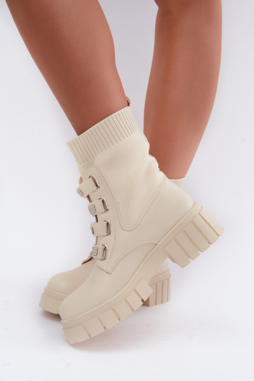 Warm ankle boots with decorative elements in sand color Giavelle
