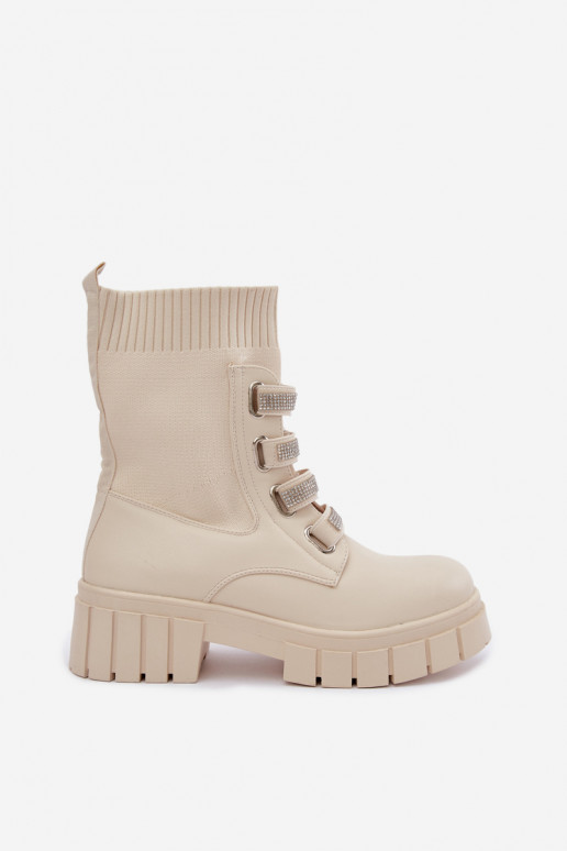 Warm ankle boots with decorative elements in sand color Giavelle