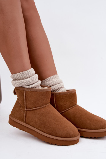 Warm snow boots made of faux suede with fur inside in brown color Amandine