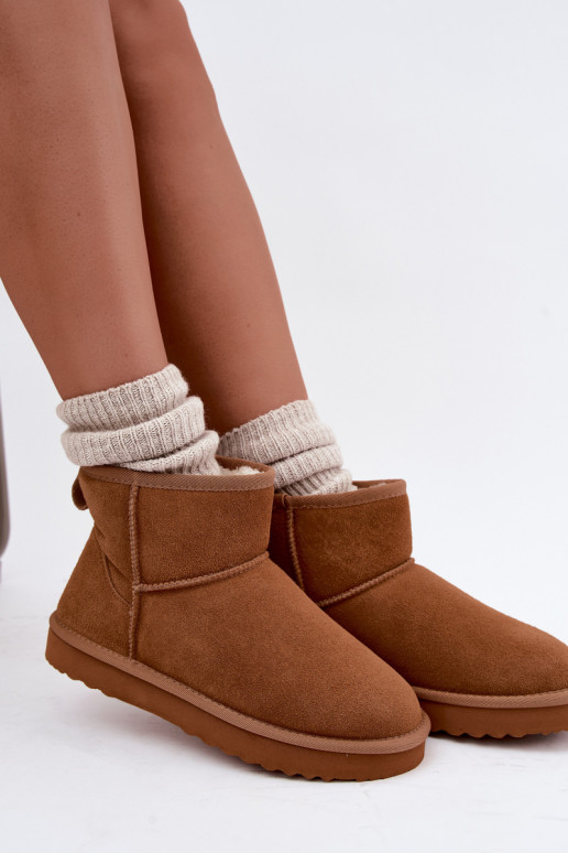 Warm snow boots made of faux suede with fur inside in brown color Amandine