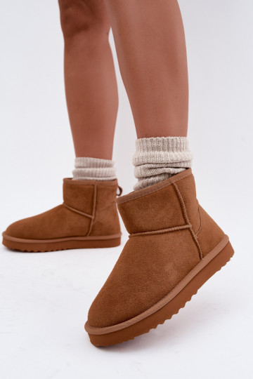 Warm snow boots made of faux suede with fur inside in brown color Amandine 2