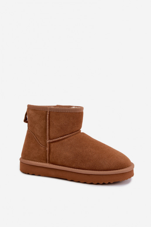 Warm snow boots made of faux suede with fur inside in brown color Amandine