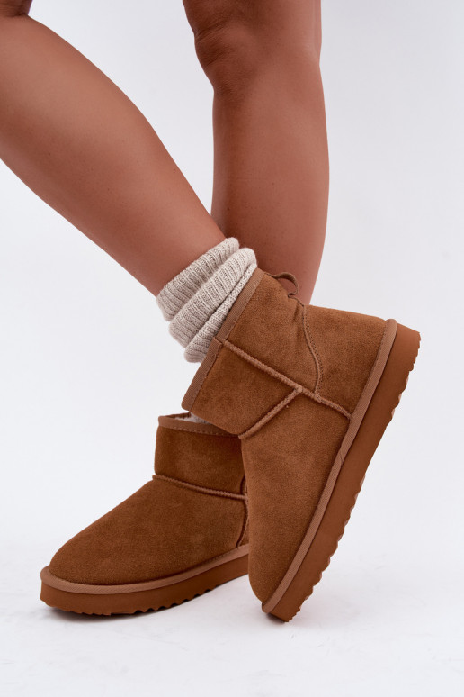 Warm snow boots made of faux suede with fur inside in brown color Amandine