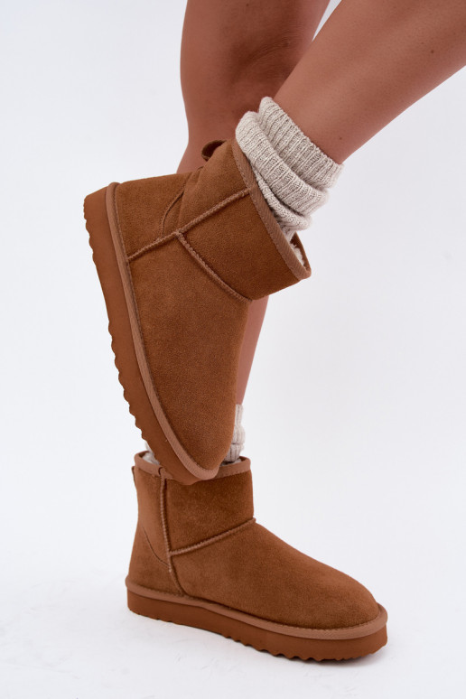 Warm snow boots made of faux suede with fur inside in brown color Amandine