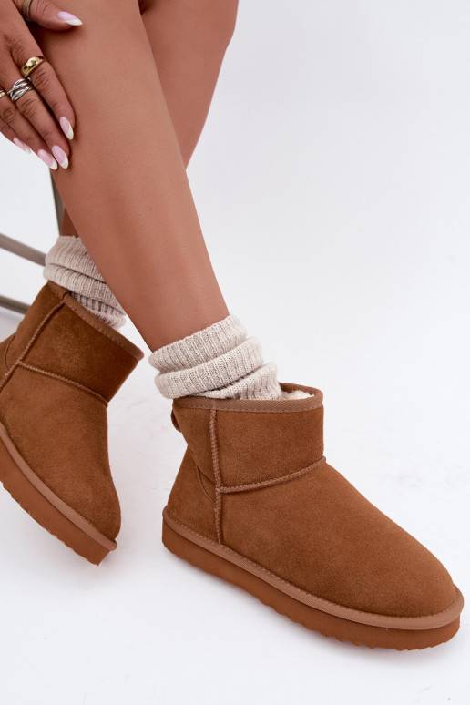 Warm snow boots made of faux suede with fur inside in brown color Amandine