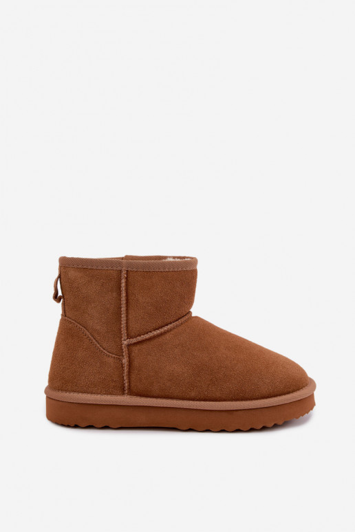 Warm snow boots made of faux suede with fur inside in brown color Amandine