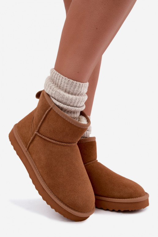 Warm snow boots made of faux suede with fur inside in brown color Amandine