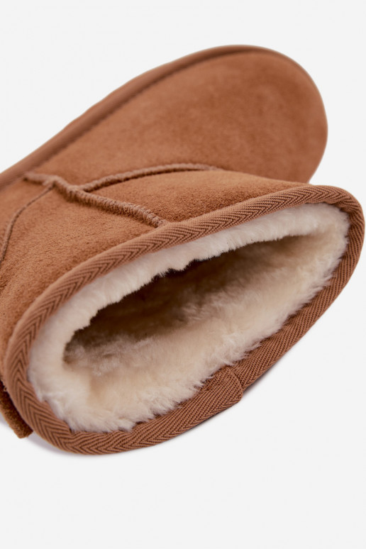 Warm snow boots made of faux suede with fur inside in brown color Amandine