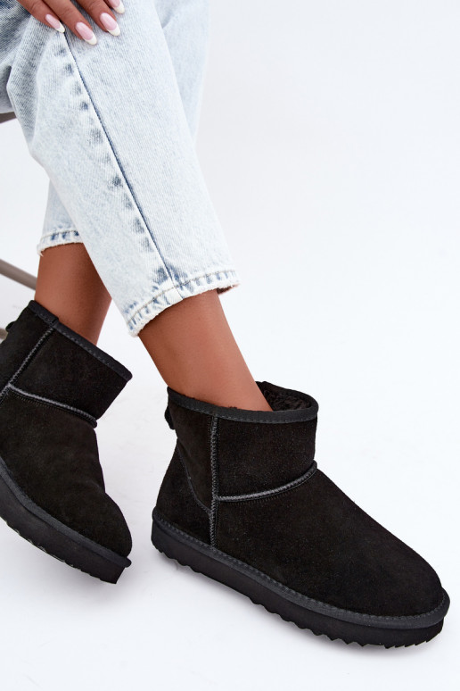 Leather Suede Snow Boots with Lining Black Amandine