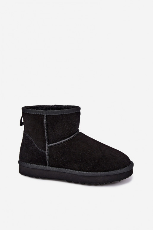 Leather Suede Snow Boots with Lining Black Amandine