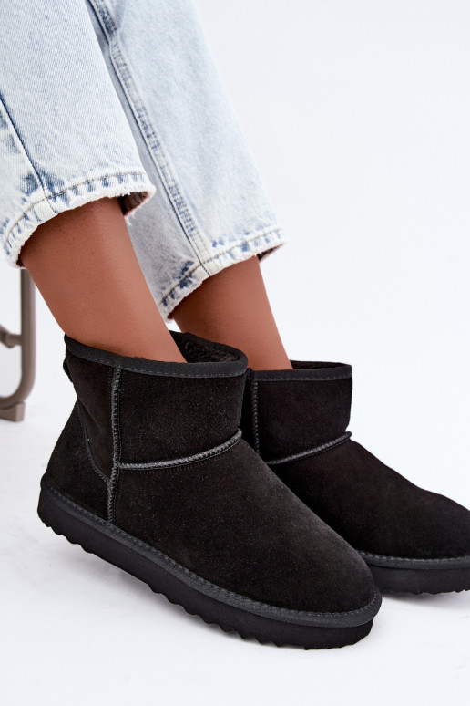 Leather Suede Snow Boots with Lining Black Amandine