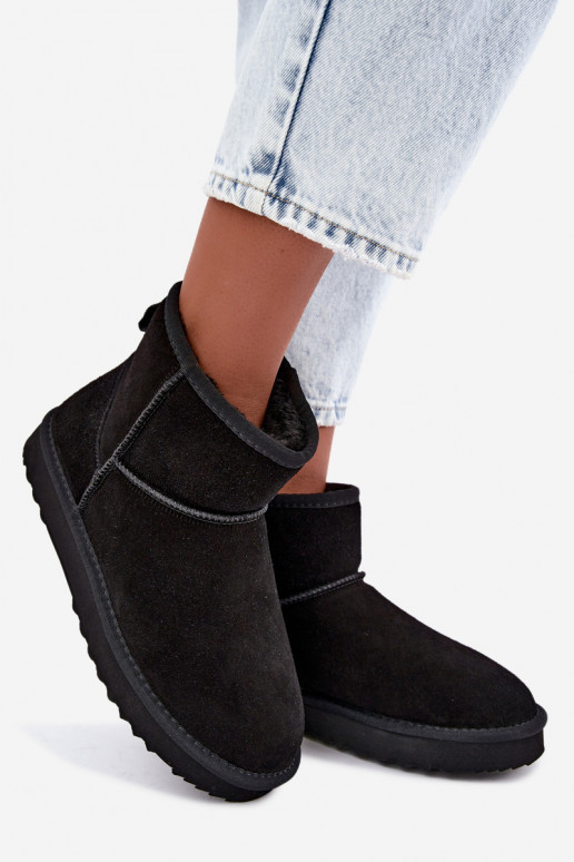 Leather Suede Snow Boots with Lining Black Amandine