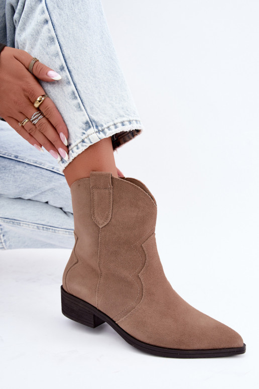 Sand-colored suede cowboy-style low-heeled boots Delsa