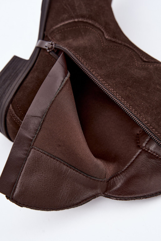 Chocolate-colored suede cowboy-style low-heeled boots Delsa