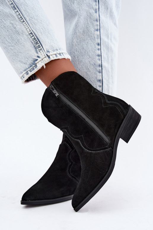 Black suede cowboy-style low-heeled boots Delsa