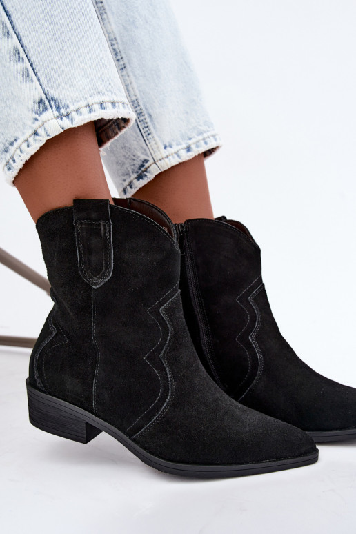 Black suede cowboy-style low-heeled boots Delsa