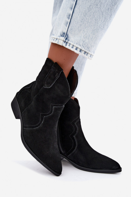 Black suede cowboy-style low-heeled boots Delsa