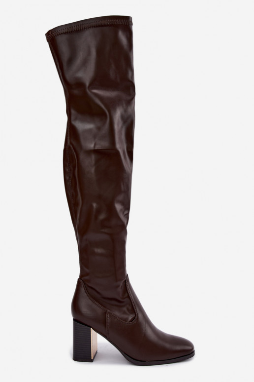 Chocolate-colored over-the-knee boots with heels Primelle