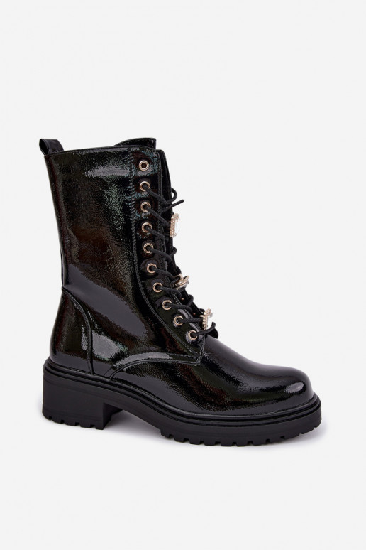 Warm women's ankle boots with patent effect in black Corisande