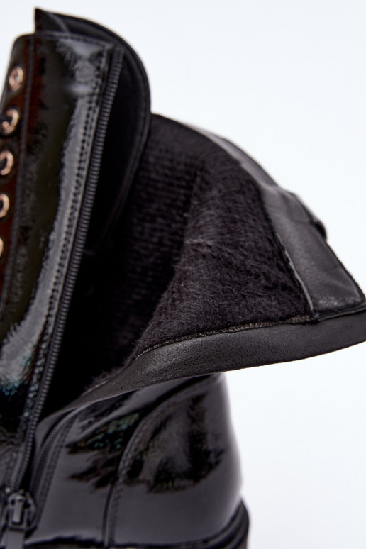 Warm women's ankle boots with patent effect in black Corisande