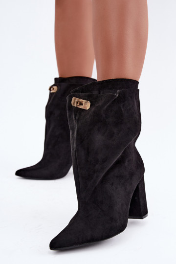Black warm slip-on ankle boots with heels Fiametta