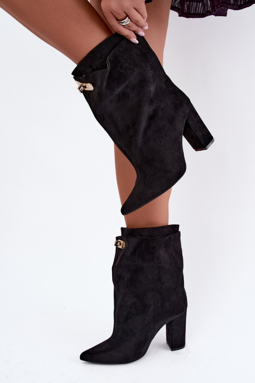 Black warm slip-on ankle boots with heels Fiametta