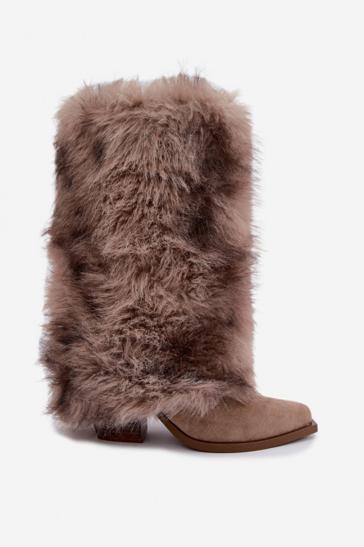 Sand-colored warm over-the-knee boots with fur Saphielle