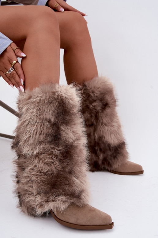 Sand-colored warm over-the-knee boots with fur Saphielle