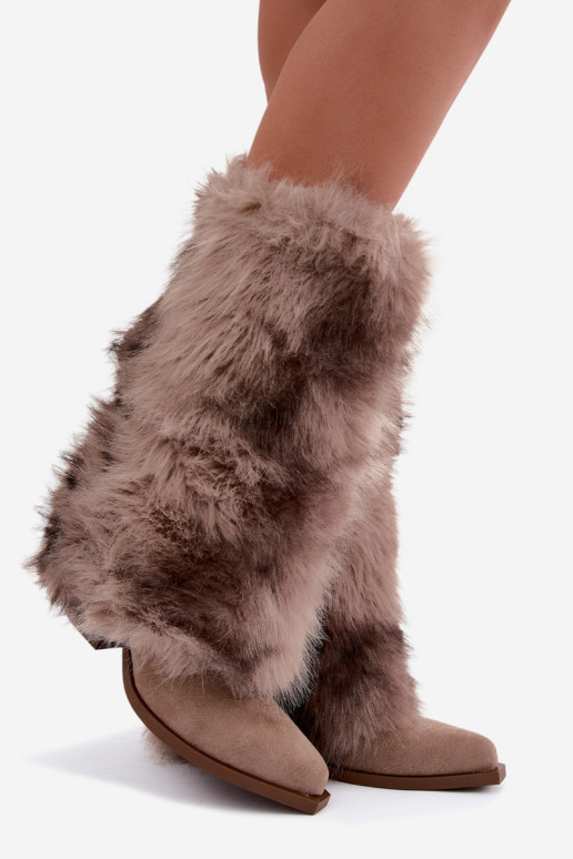 Sand-colored warm over-the-knee boots with fur Saphielle