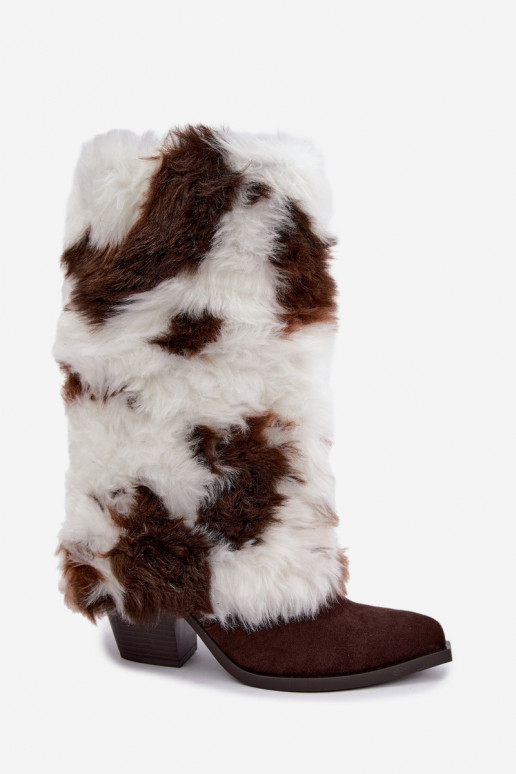 Brown warm over-the-knee boots with fur Saphielle