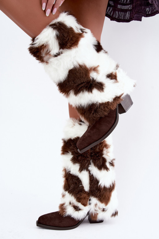 Brown warm over-the-knee boots with fur Saphielle
