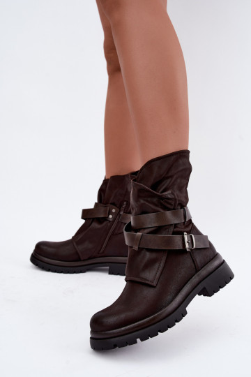 Chocolate-colored women's ankle boots with straps and buckles Dianelle 2