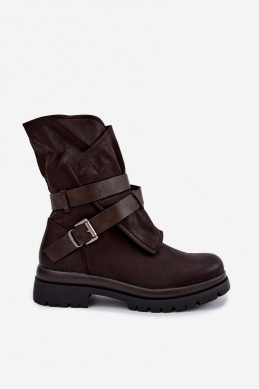Chocolate-colored women's ankle boots with straps and buckles Dianelle