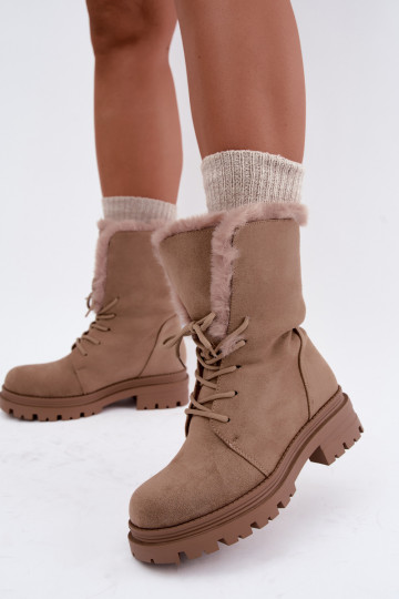 Sand-colored warm lace-up ankle boots with fur inside Heloise 2