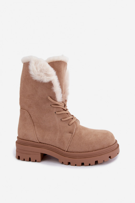 Ivory warm lace-up ankle boots with fur inside Heloise